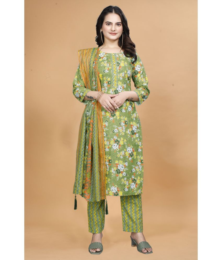     			Sanwariya Silks Cotton Printed Kurti With Pants Women's Stitched Salwar Suit - Green ( Pack of 1 )