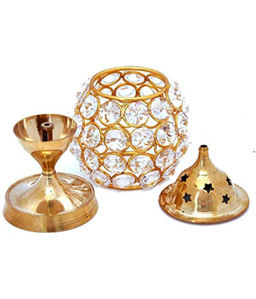     			T-KA108 Decorative Crystal Brass Oval Akhand Deep ( 4.5 inches )