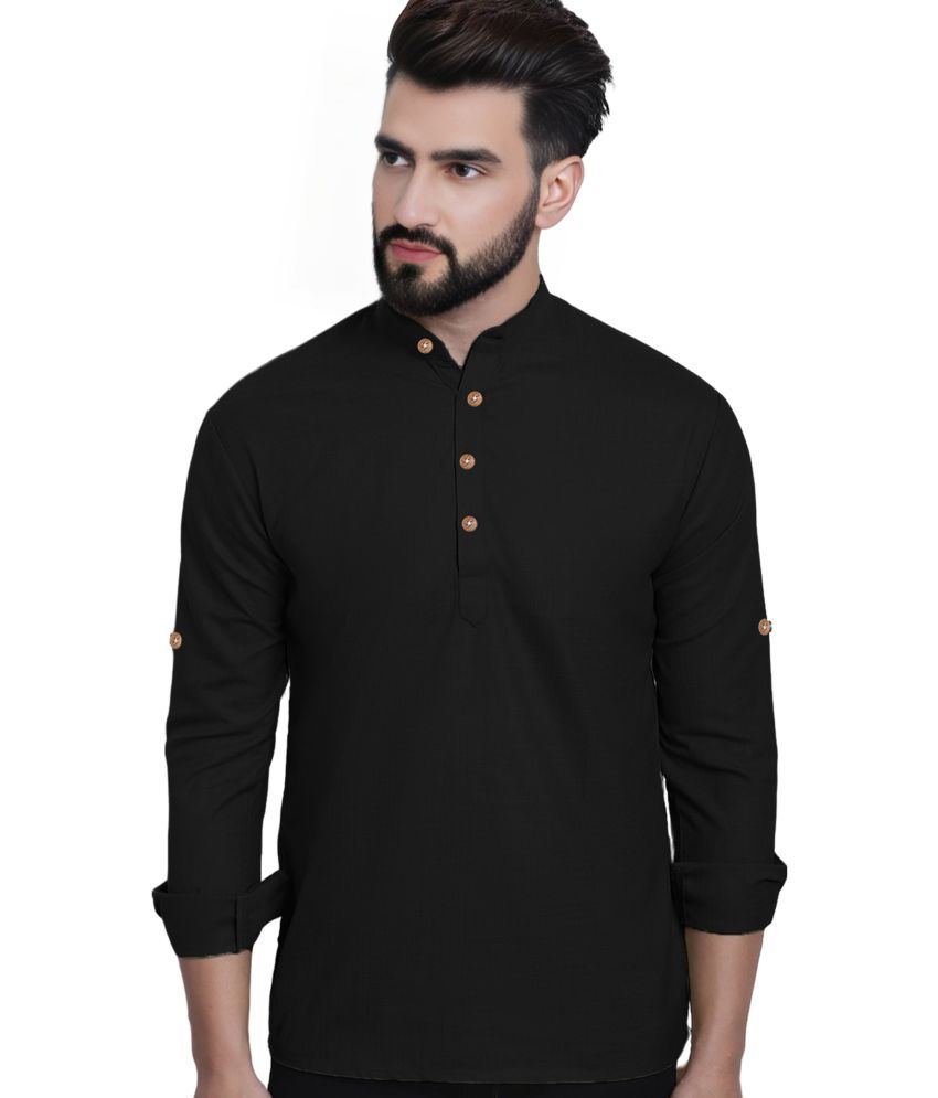     			Trendi Vastra Black Cotton Blend Men's Shirt Style Kurta ( Pack of 1 )