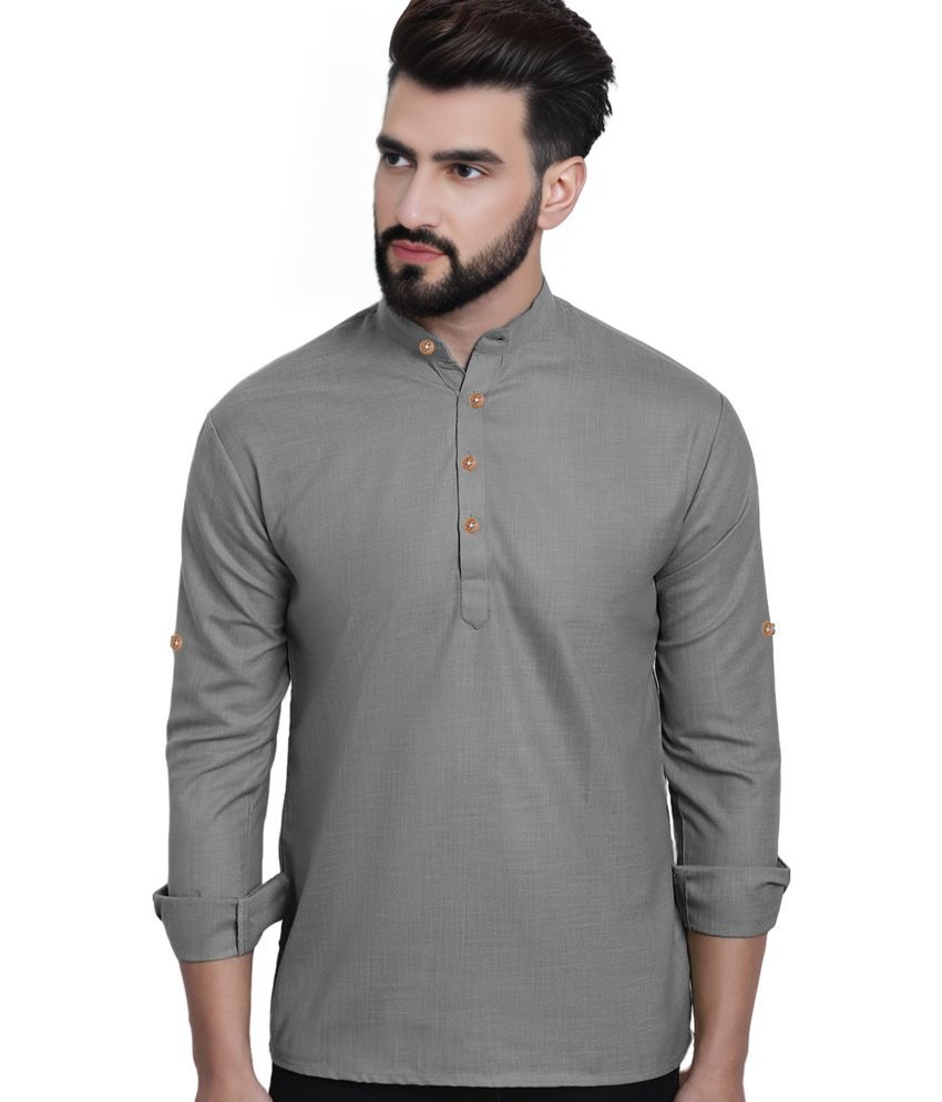     			Trendi Vastra Grey Cotton Blend Men's Shirt Style Kurta ( Pack of 1 )