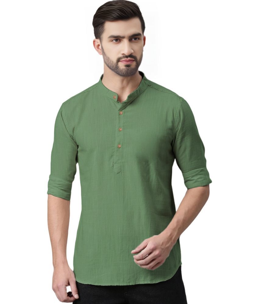     			Trendi Vastra Light Green Cotton Blend Men's Shirt Style Kurta ( Pack of 1 )