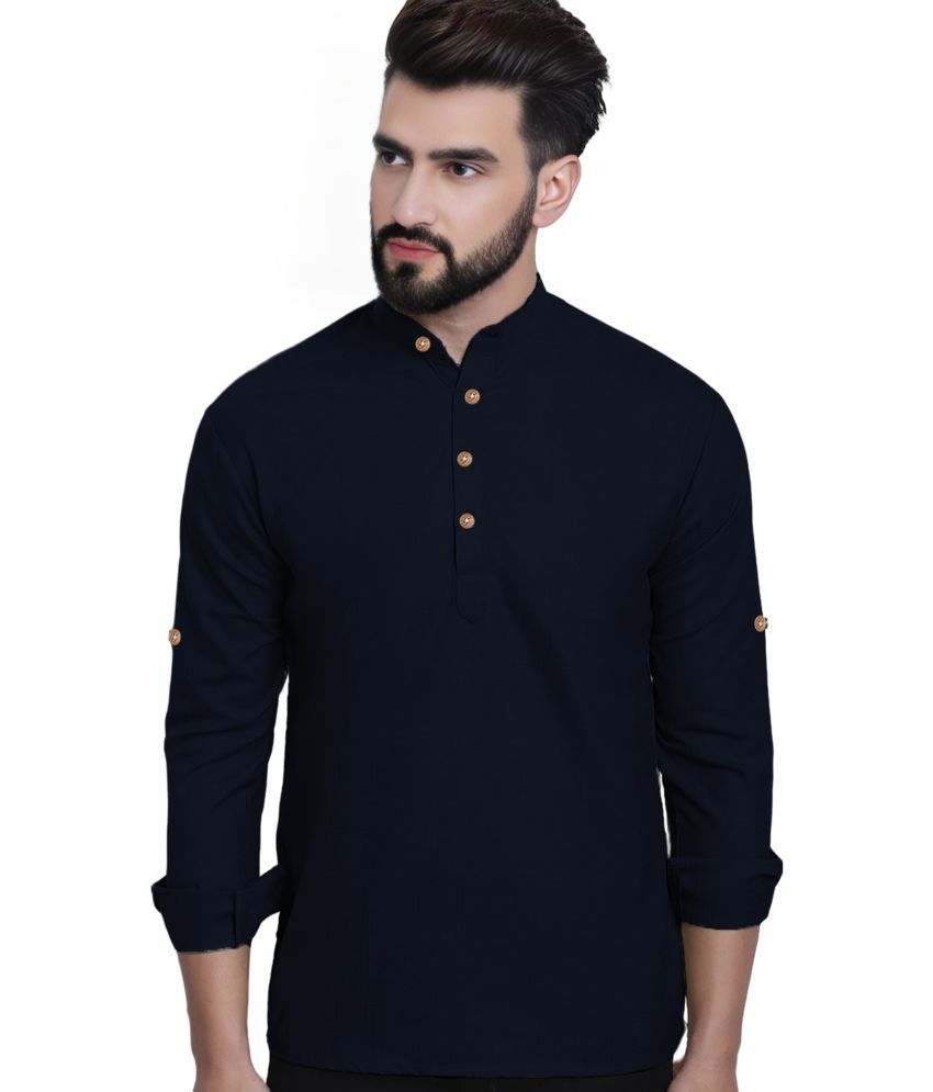     			Trendi Vastra Navy Cotton Blend Men's Shirt Style Kurta ( Pack of 1 )