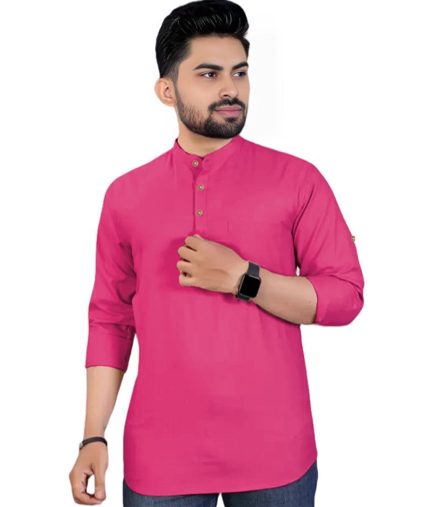     			Trendi Vastra Pink Cotton Blend Men's Shirt Style Kurta ( Pack of 1 )