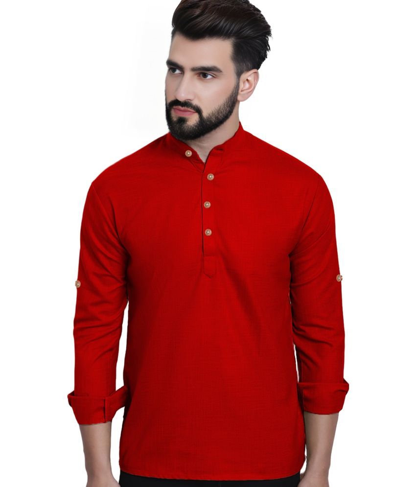     			Trendi Vastra Red Cotton Blend Men's Shirt Style Kurta ( Pack of 1 )