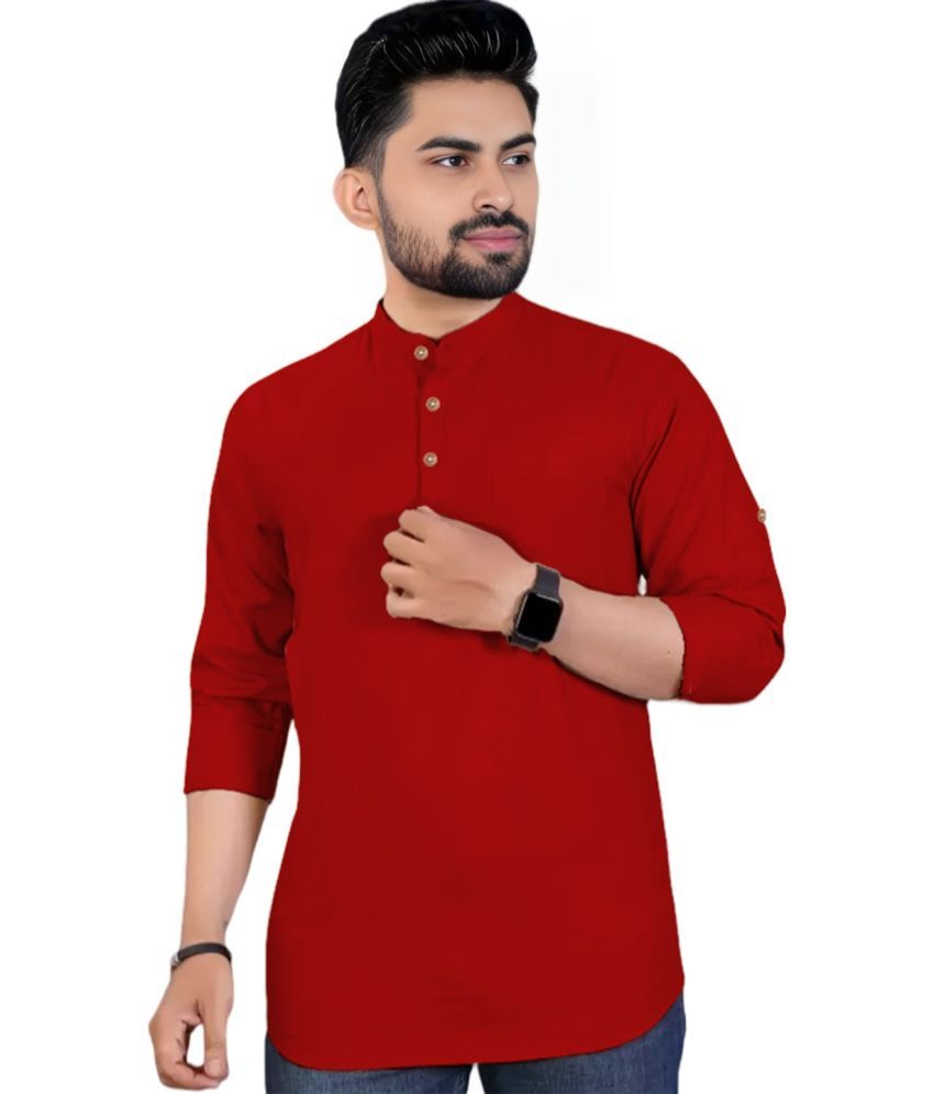     			Trendi Vastra Red Cotton Blend Men's Shirt Style Kurta ( Pack of 1 )