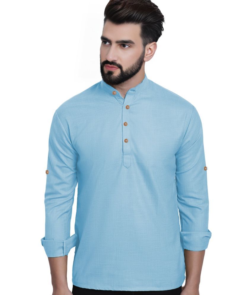     			Trendi Vastra Sky Blue Cotton Blend Men's Shirt Style Kurta ( Pack of 1 )