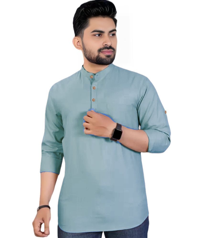     			Trendi Vastra Sky Blue Cotton Blend Men's Shirt Style Kurta ( Pack of 1 )