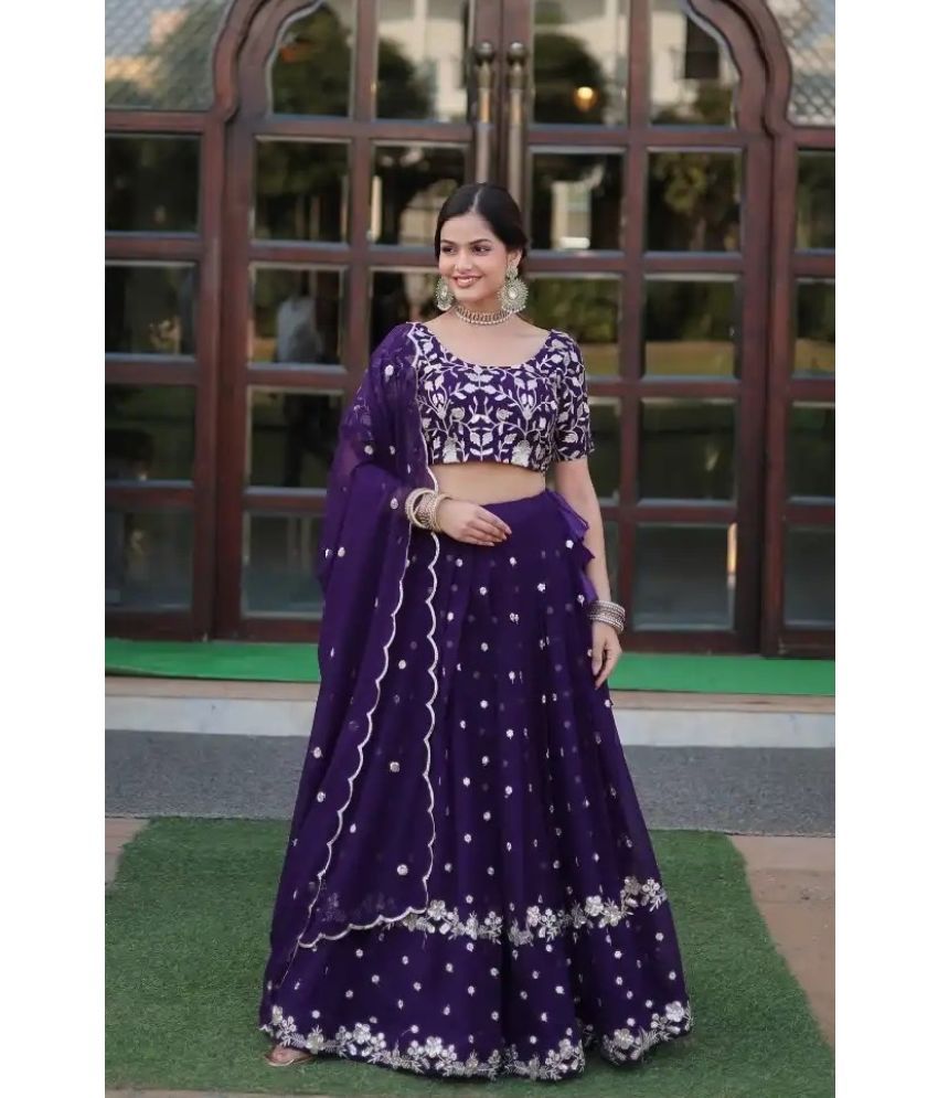     			kedar fab Purple Georgette Circular Semi Stitched Lehenga Single