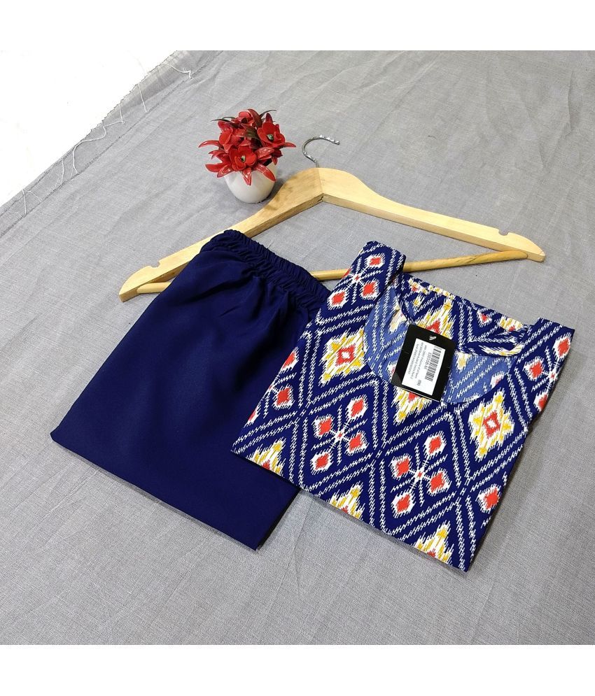     			Ethnicbasket Pack of 1 Crepe Printed Straight Women's Kurti - ( Navy Blue )