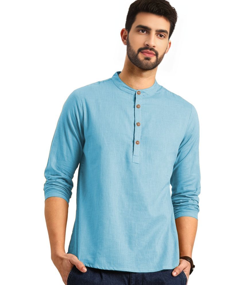     			DiAsh Sky Blue Cotton Blend Men's Shirt Style Kurta ( Pack of 1 )