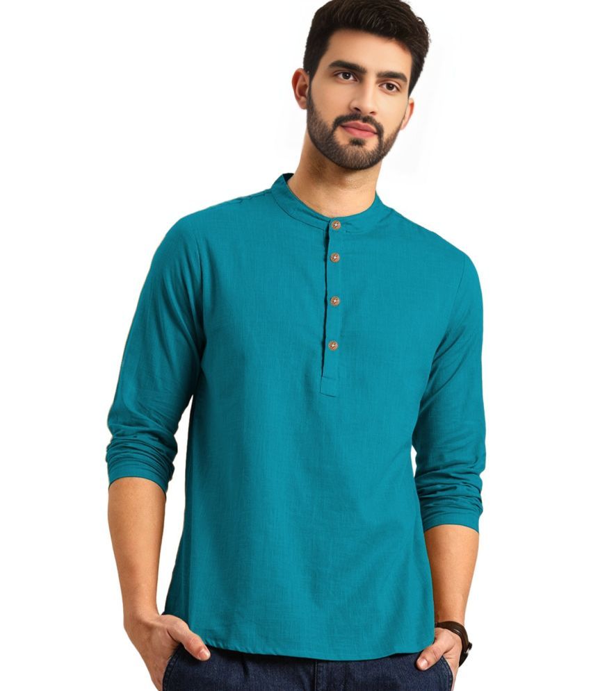     			DiAsh Teal Cotton Blend Men's Shirt Style Kurta ( Pack of 1 )