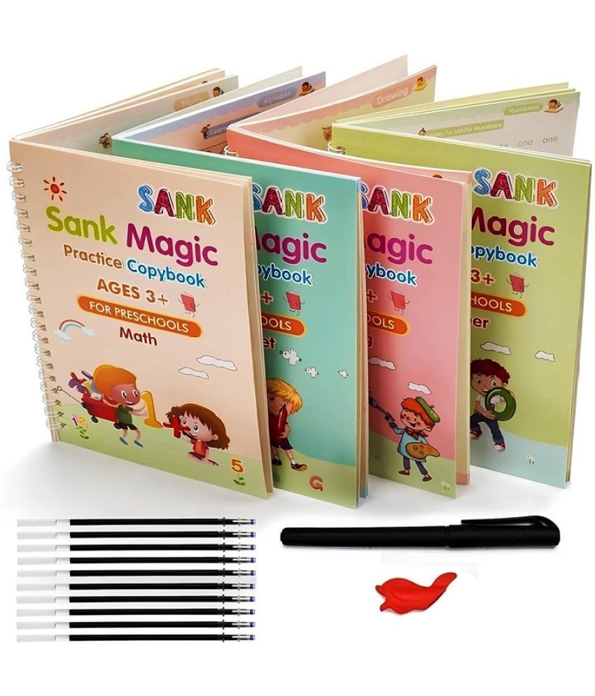     			Magic Book for Kids, Sank Magic Practice Copybook, (4 Book+10 Refill+1 Pen+1 Grip) Number Tracing Book for Pre-Schoolers with Pen, Magic Calligraphy Copybook Set Writing Tool for Kids