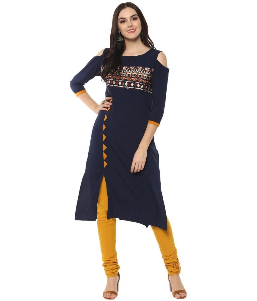     			Pannkh Pack of 1 Crepe Solid Asymmetrical Women's Kurti - ( Navy Blue )