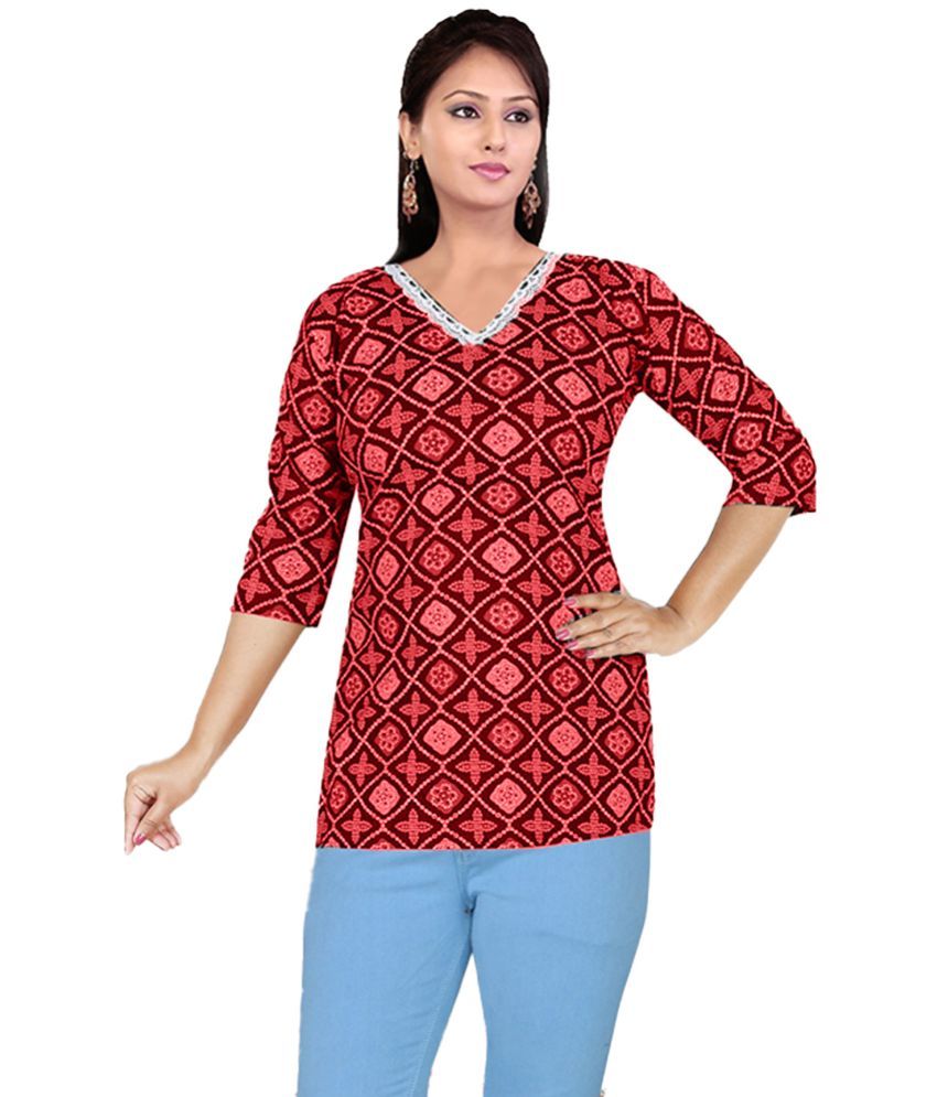     			PickALook Pack of 1 Rayon Printed Straight Women's Kurti - ( Red )