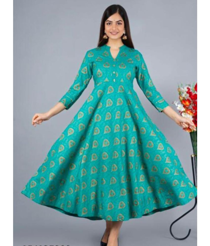     			Shree Jee Fashion Pack of 1 Rayon Printed Anarkali Women's Kurti - ( Turquoise )