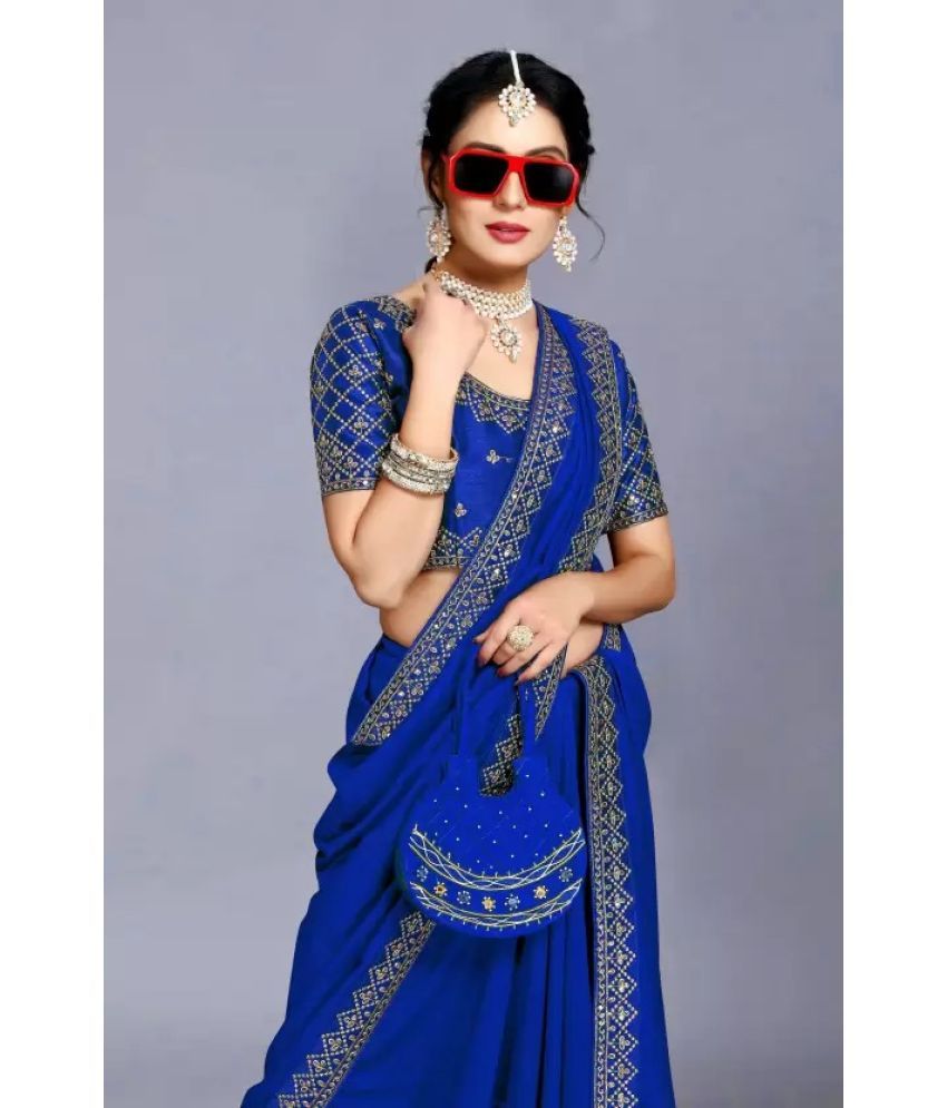     			Suntex Art Silk Embroidered Saree With Blouse Piece ( Blue , Pack of 1 )