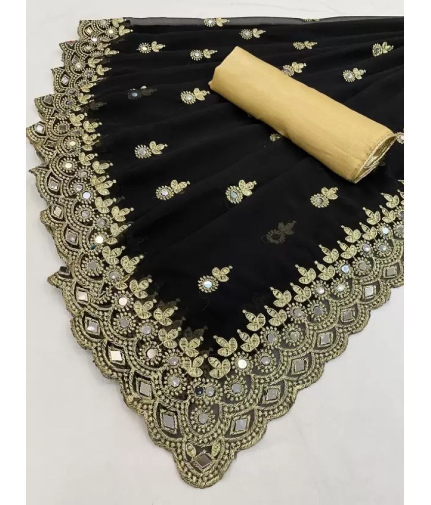     			Suntex Georgette Embroidered Saree With Blouse Piece ( Black , Pack of 1 )