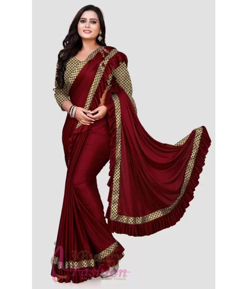     			Suntex Lycra Self Design Saree With Blouse Piece ( Maroon , Pack of 1 )