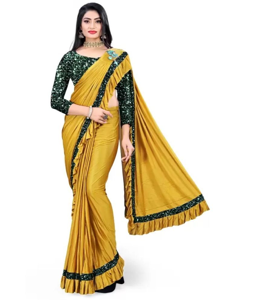     			Suntex Lycra Solid Saree With Blouse Piece ( Mustard , Pack of 1 )