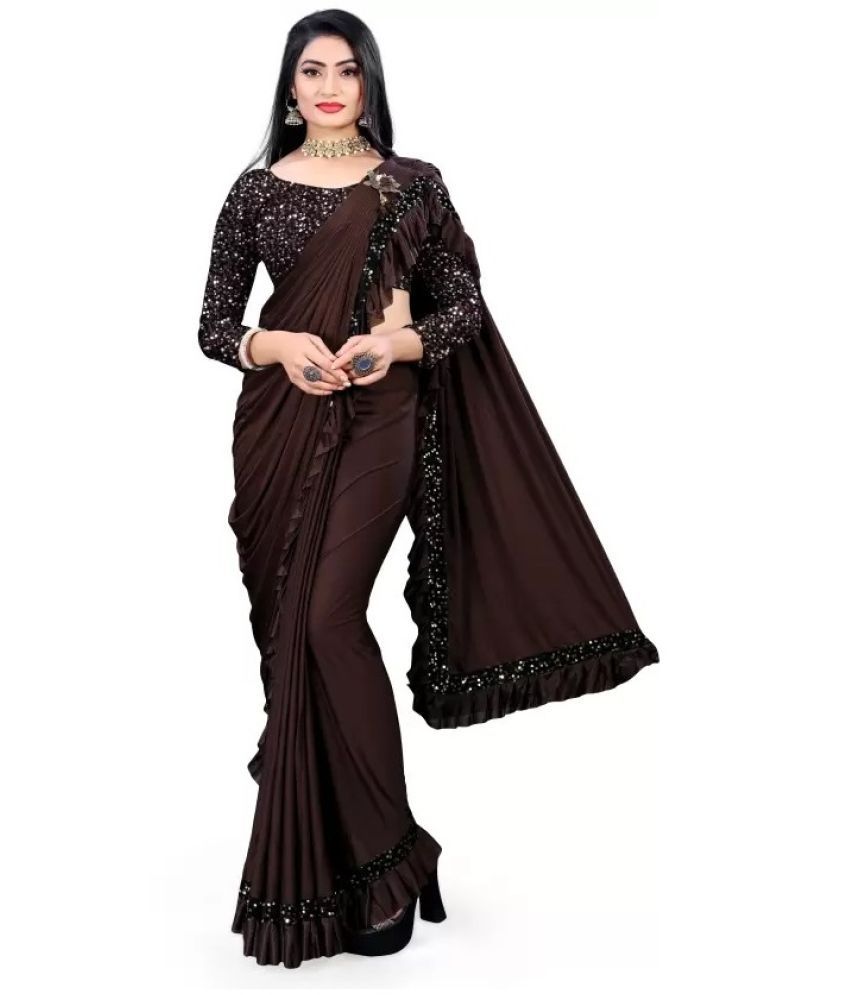     			Suntex Lycra Solid Saree With Blouse Piece ( Brown , Pack of 1 )