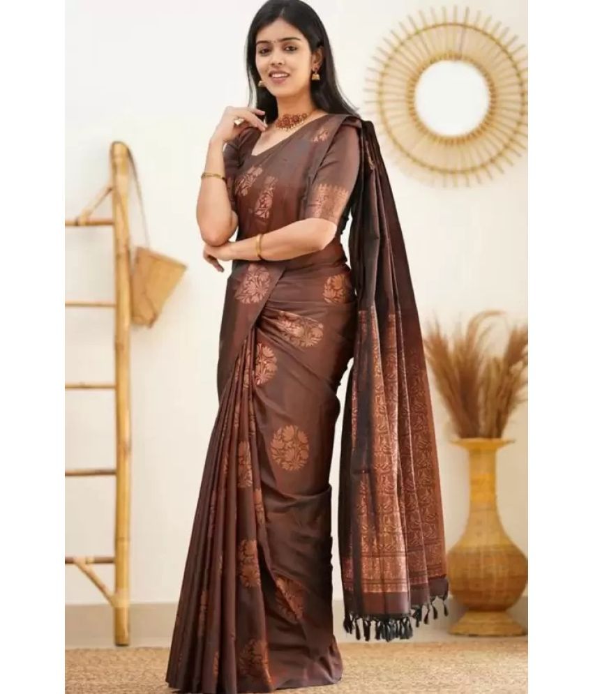     			Suntex Silk Woven Saree With Blouse Piece ( Brown , Pack of 1 )