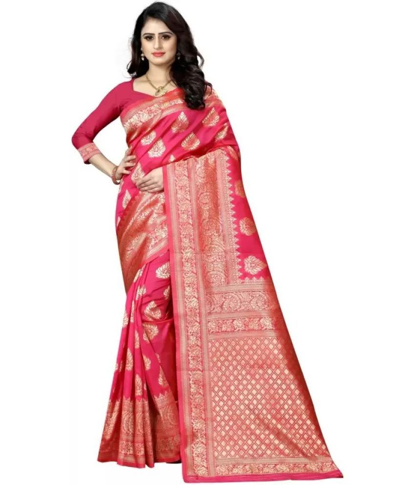     			Suntex Silk Woven Saree With Blouse Piece ( Pink , Pack of 1 )