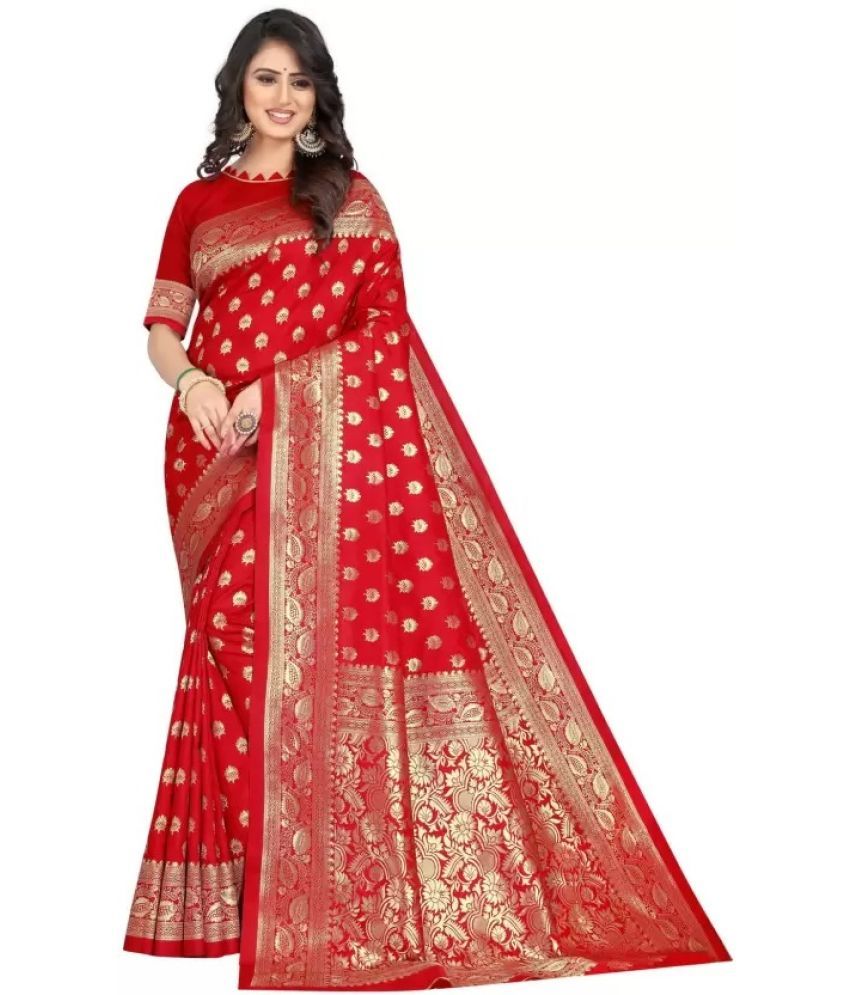     			Suntex Silk Woven Saree With Blouse Piece ( Red , Pack of 1 )