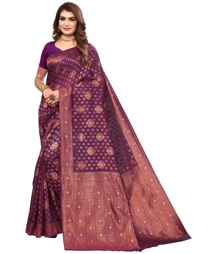     			Suntex Silk Woven Saree With Blouse Piece ( Purple , Pack of 1 )