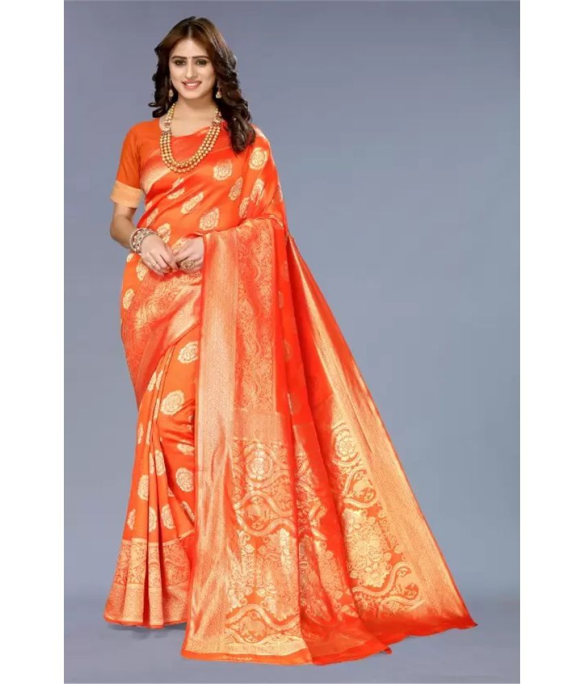     			Suntex Silk Woven Saree With Blouse Piece ( Orange , Pack of 1 )