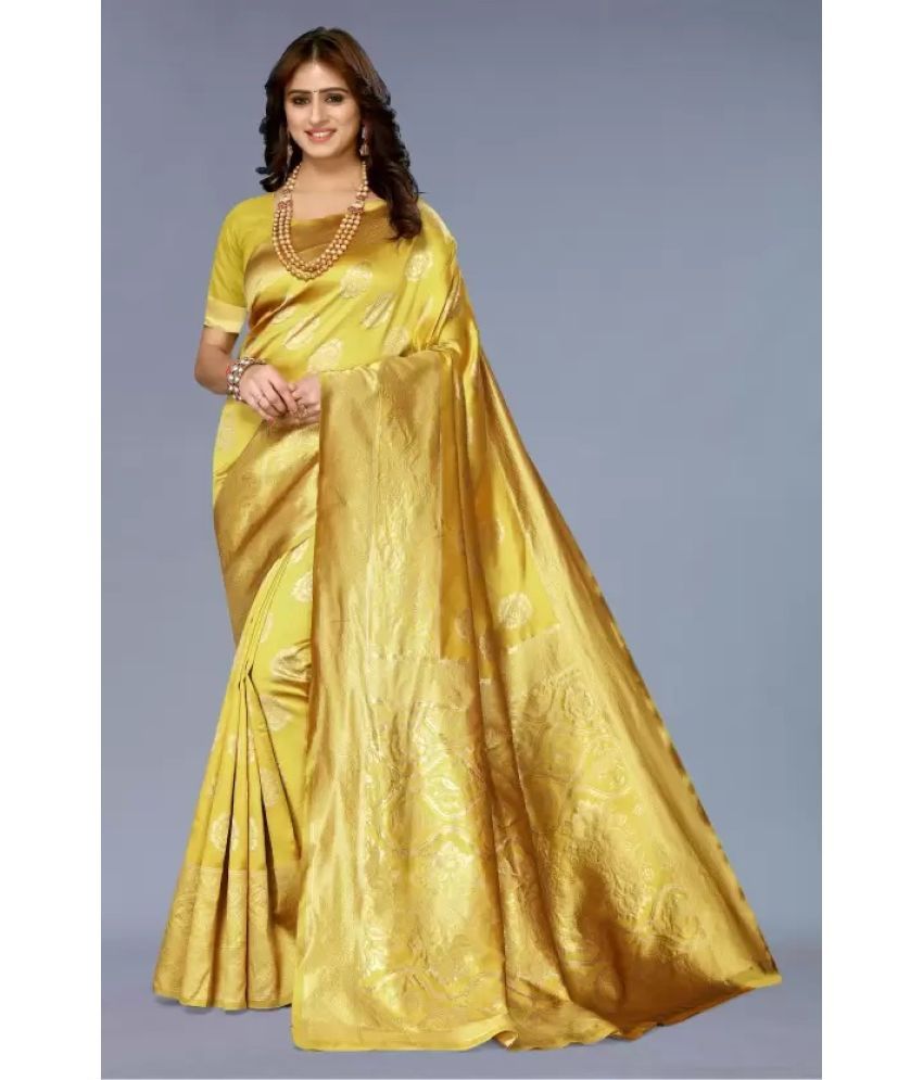     			Suntex Silk Woven Saree With Blouse Piece ( Yellow , Pack of 1 )