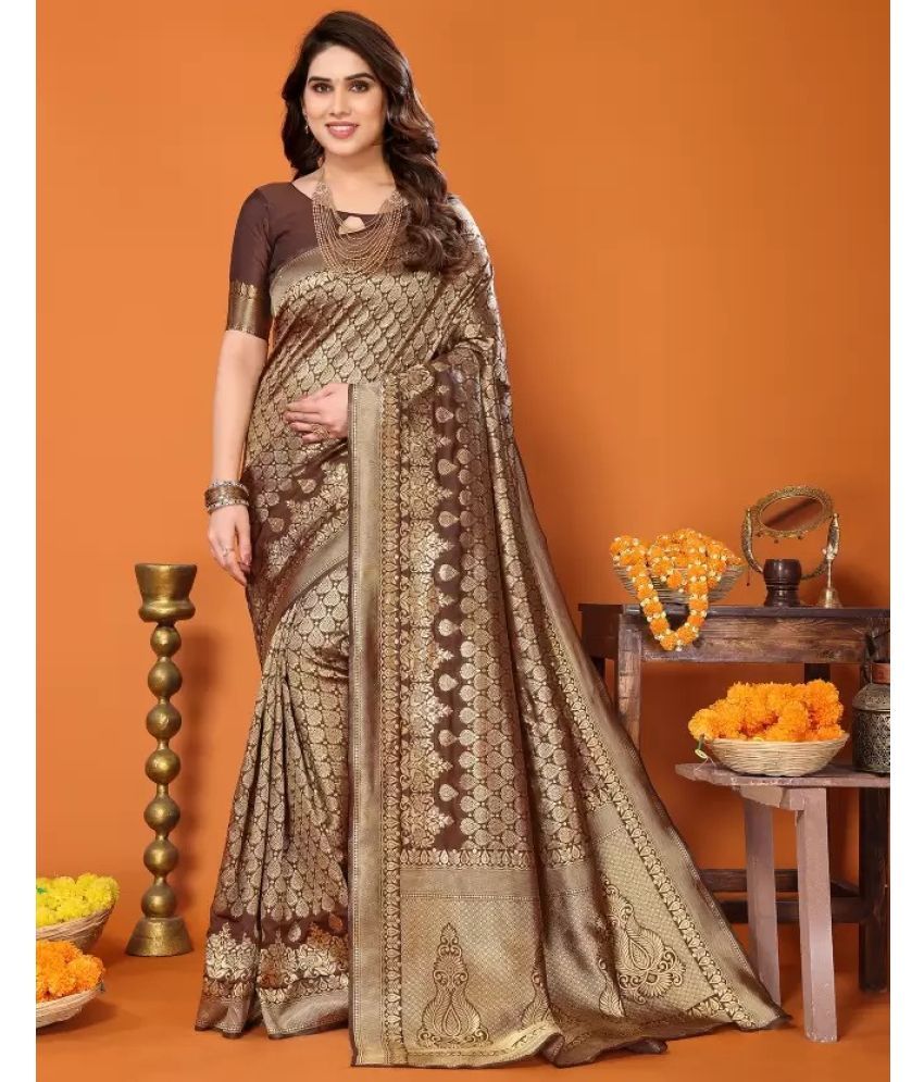     			Suntex Silk Woven Saree With Blouse Piece ( Brown , Pack of 1 )