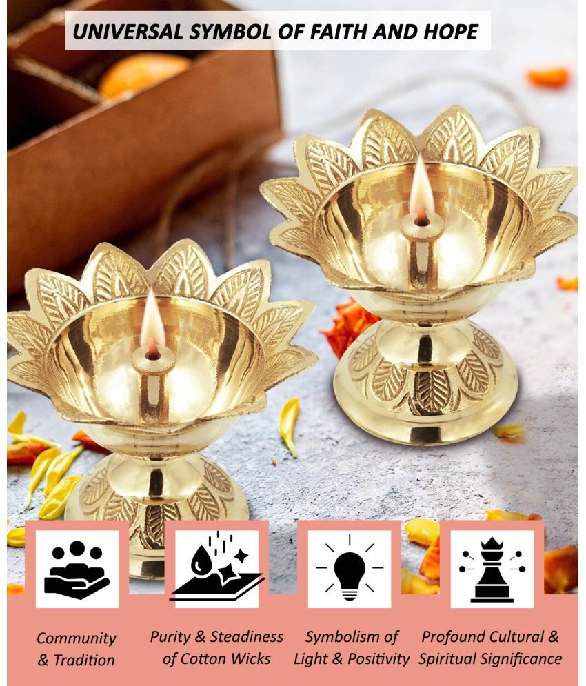     			T-KA108 Kuber devdas engraved Deepak Diya Oil Lamp for Puja Brass Height 2.5 inchs