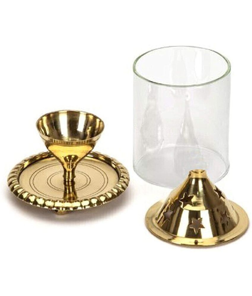     			T-KA108 INCH AKHAND Diya Oil LAMP Pooja with Glass -Extra Large( 6 inches )