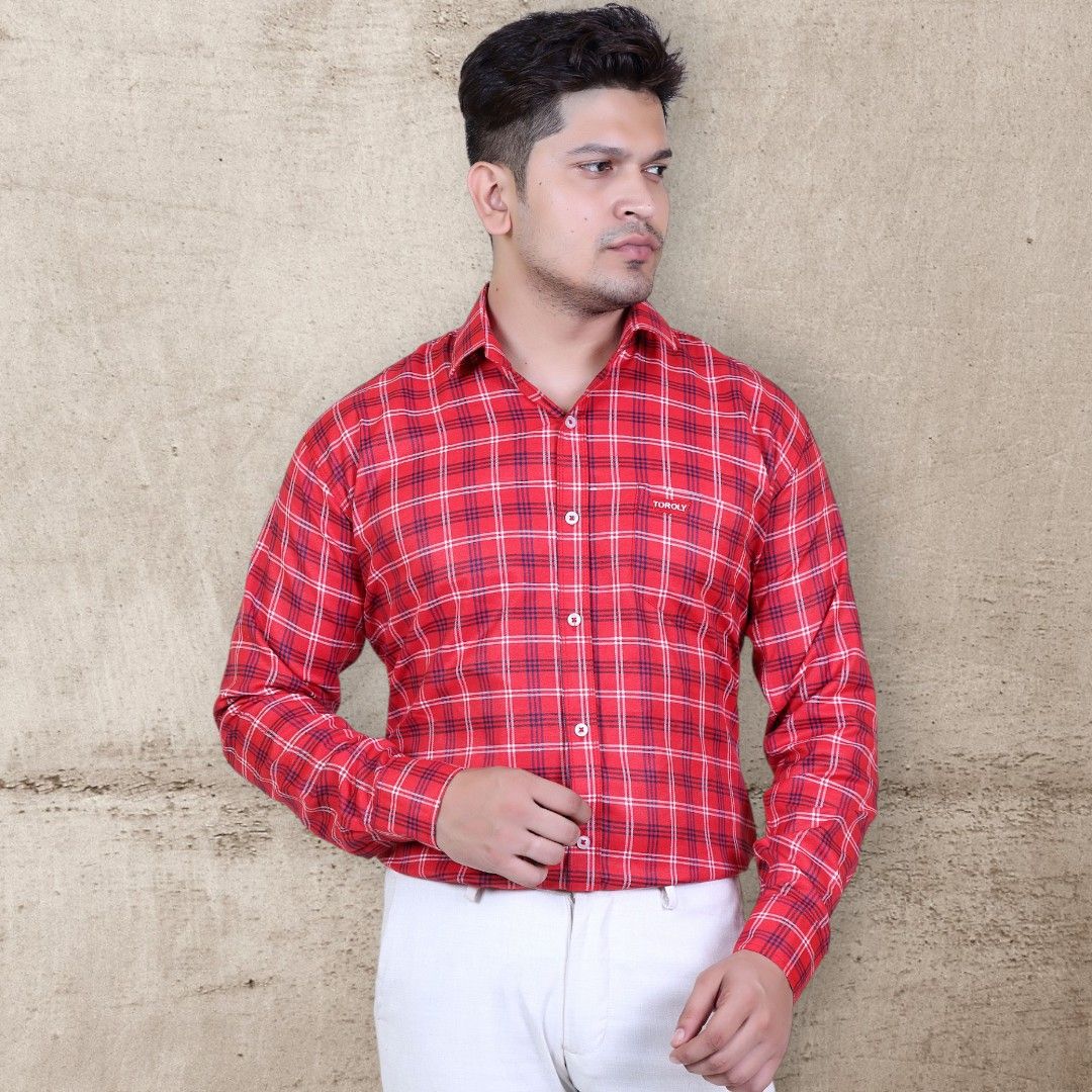     			TOROLY Cotton Blend Slim Fit Checks Full Sleeves Men's Casual Shirt - Red ( Pack of 1 )