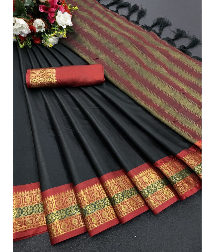     			Vastukala Art Silk Embroidered Saree With Blouse Piece ( Black , Pack of 1 )