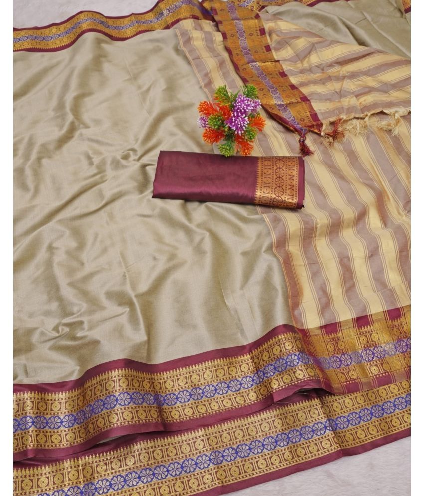     			Vastukala Art Silk Embroidered Saree With Blouse Piece ( Cream , Pack of 1 )