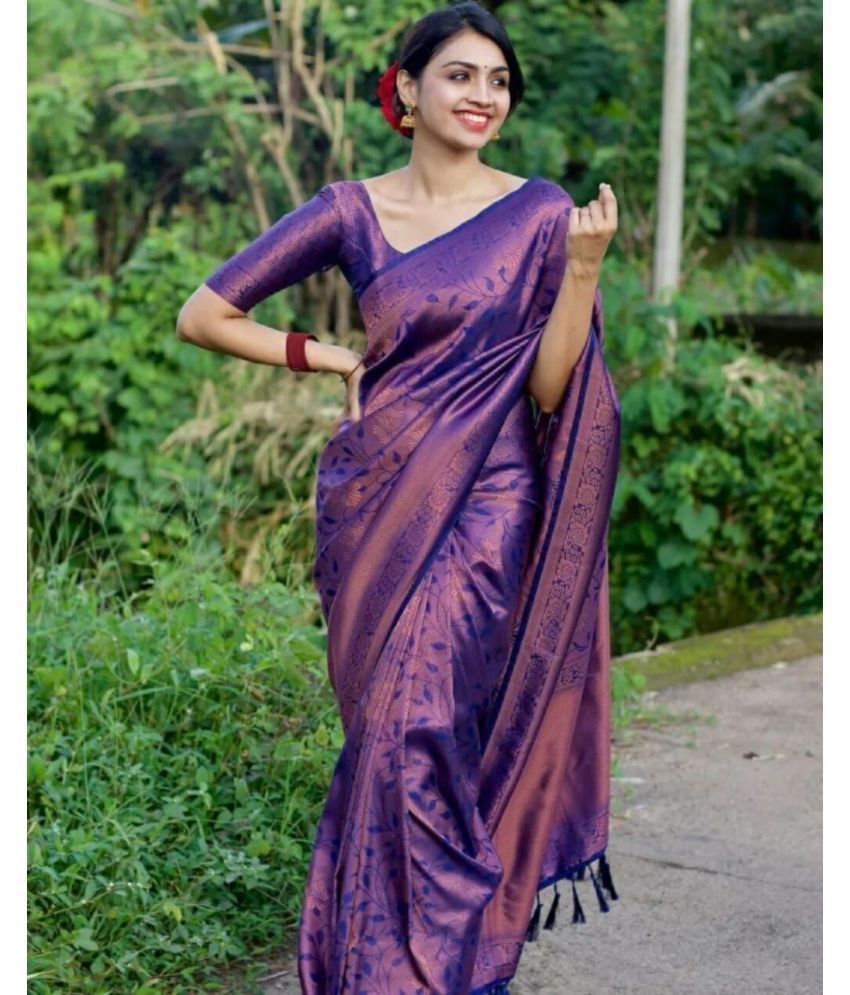     			Vastukala Art Silk Solid Saree With Blouse Piece ( Purple , Pack of 1 )