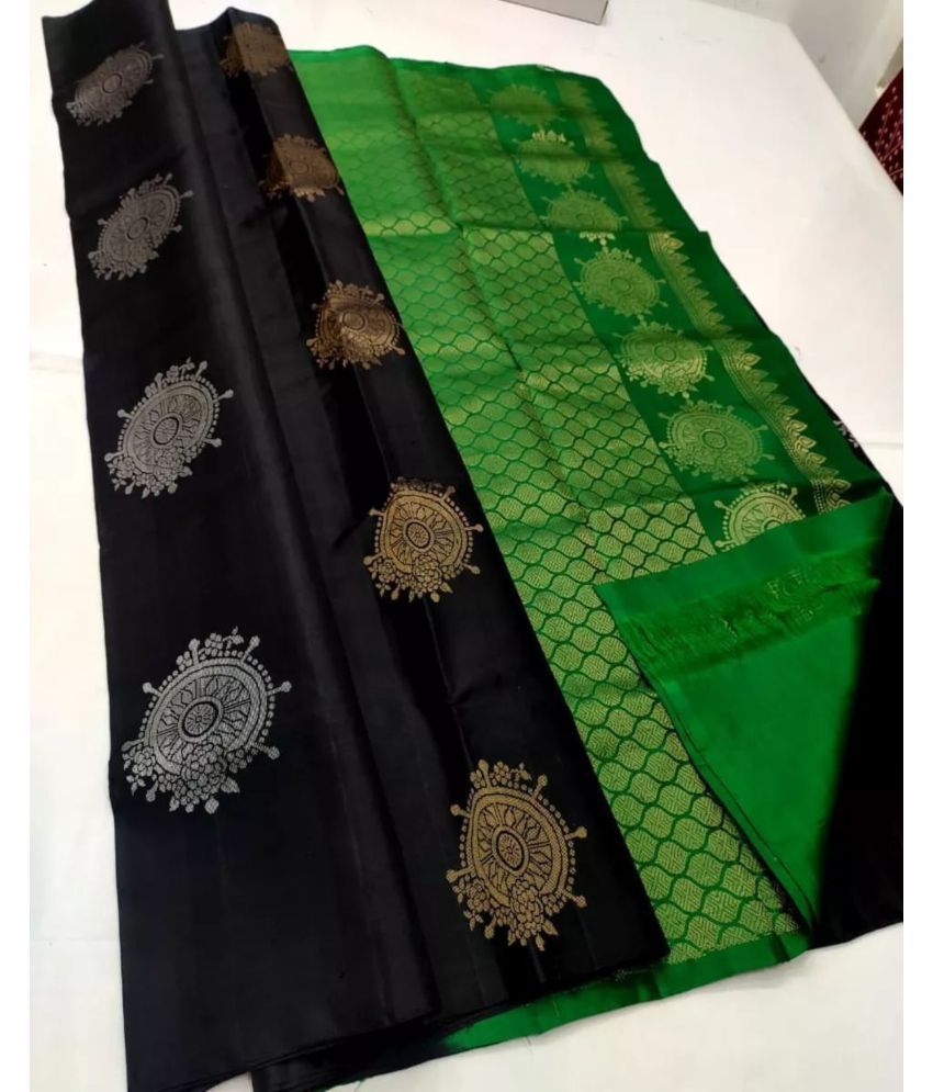     			Vastukala Art Silk Solid Saree With Blouse Piece ( Black , Pack of 1 )