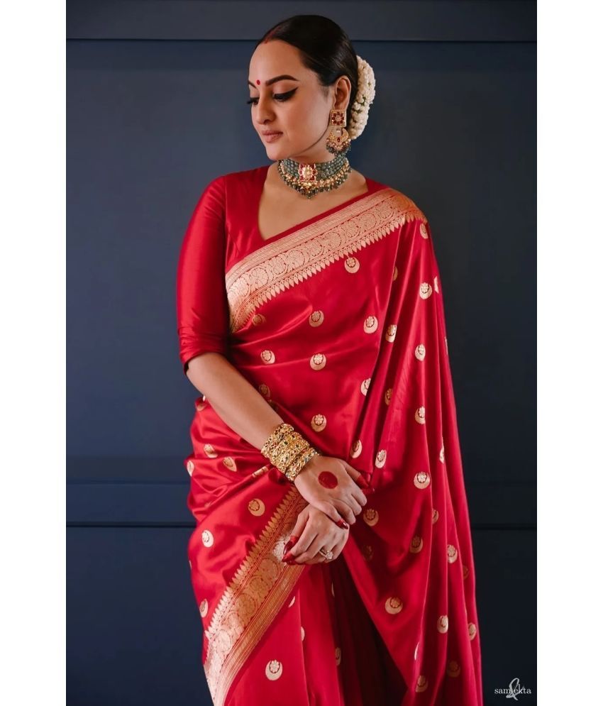     			Vastukala Art Silk Solid Saree With Blouse Piece ( Red , Pack of 1 )