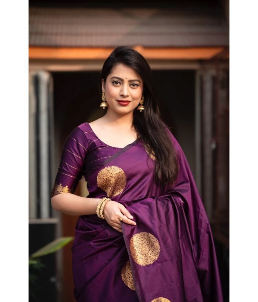     			Vastukala Silk Embroidered Saree With Blouse Piece ( Purple , Pack of 1 )