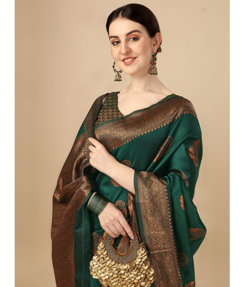     			Vastukala Silk Woven Saree With Blouse Piece ( Green , Pack of 1 )