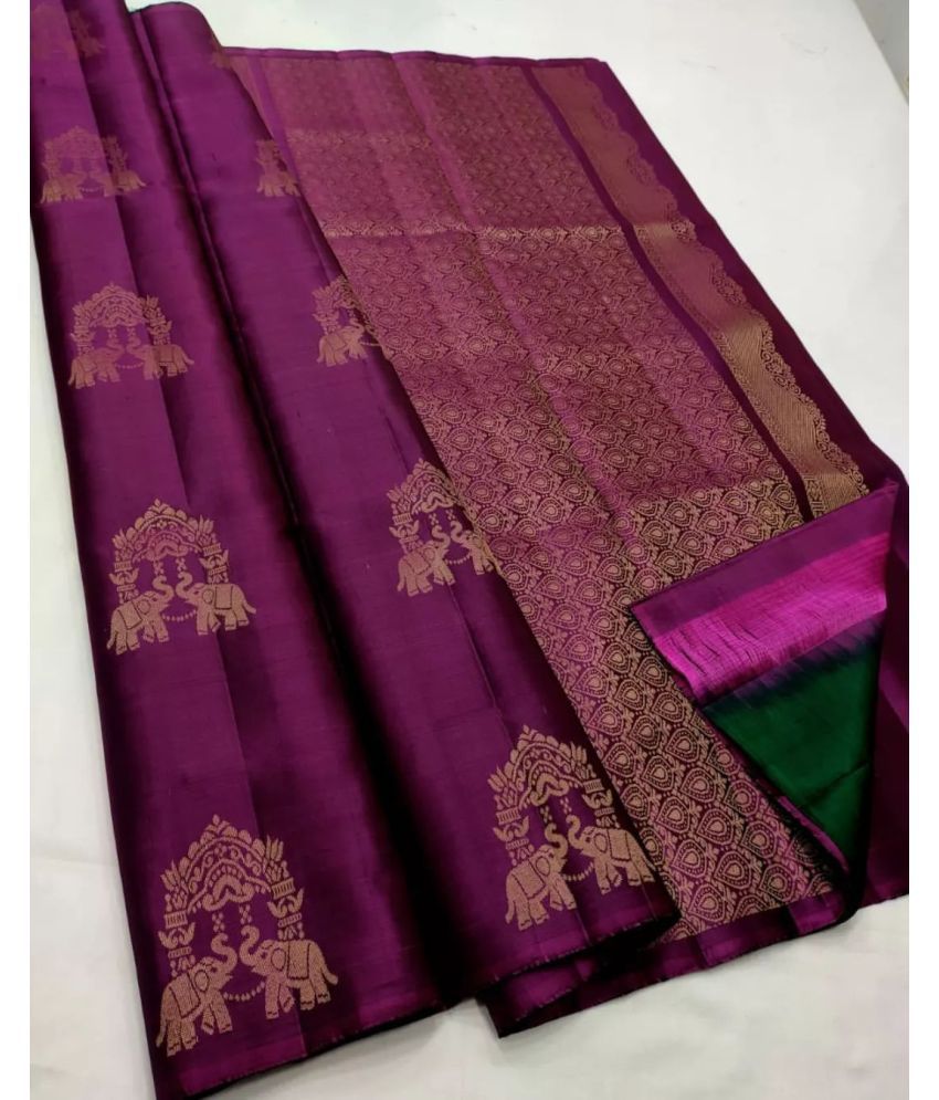     			Vastukala Silk Woven Saree With Blouse Piece ( Purple , Pack of 1 )