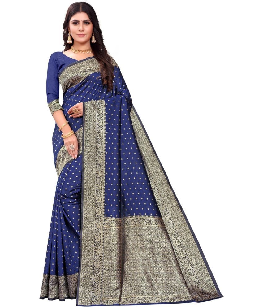     			Vastukala Silk Embroidered Saree With Blouse Piece ( Navy Blue , Pack of 1 )