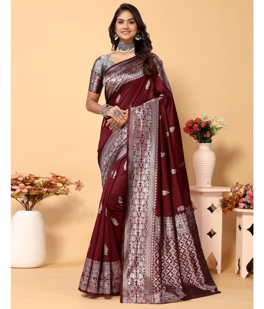     			Vastukala Silk Embroidered Saree With Blouse Piece ( Maroon , Pack of 1 )