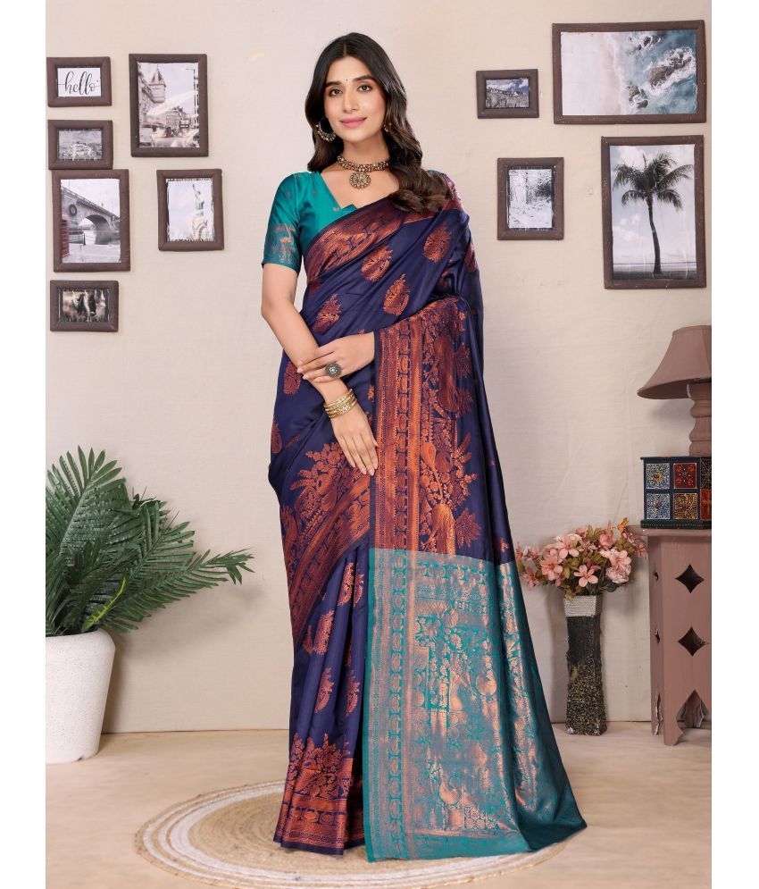     			Vastukala Silk Embroidered Saree With Blouse Piece ( Blue , Pack of 1 )