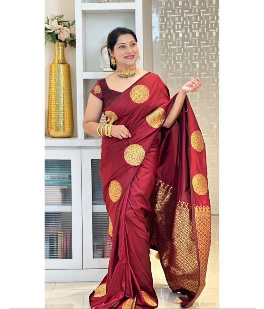     			Vastukala Silk Printed Saree With Blouse Piece ( Maroon , Pack of 1 )