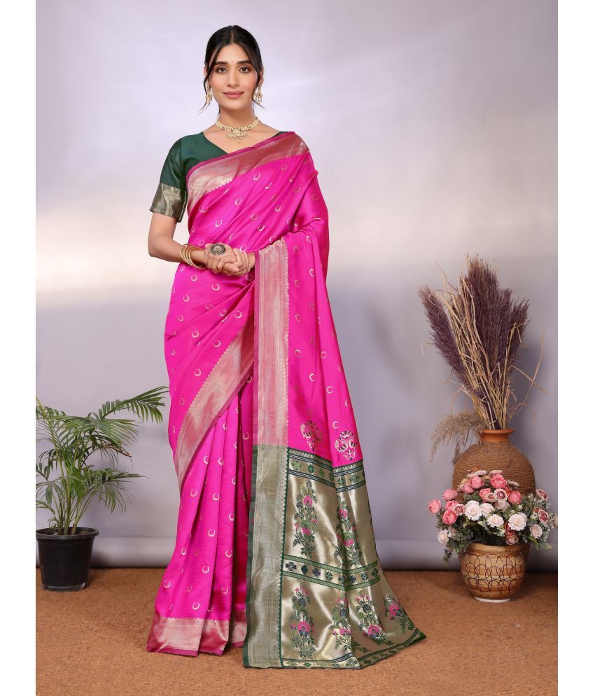     			Vastukala Silk Solid Saree With Blouse Piece ( Pink , Pack of 1 )