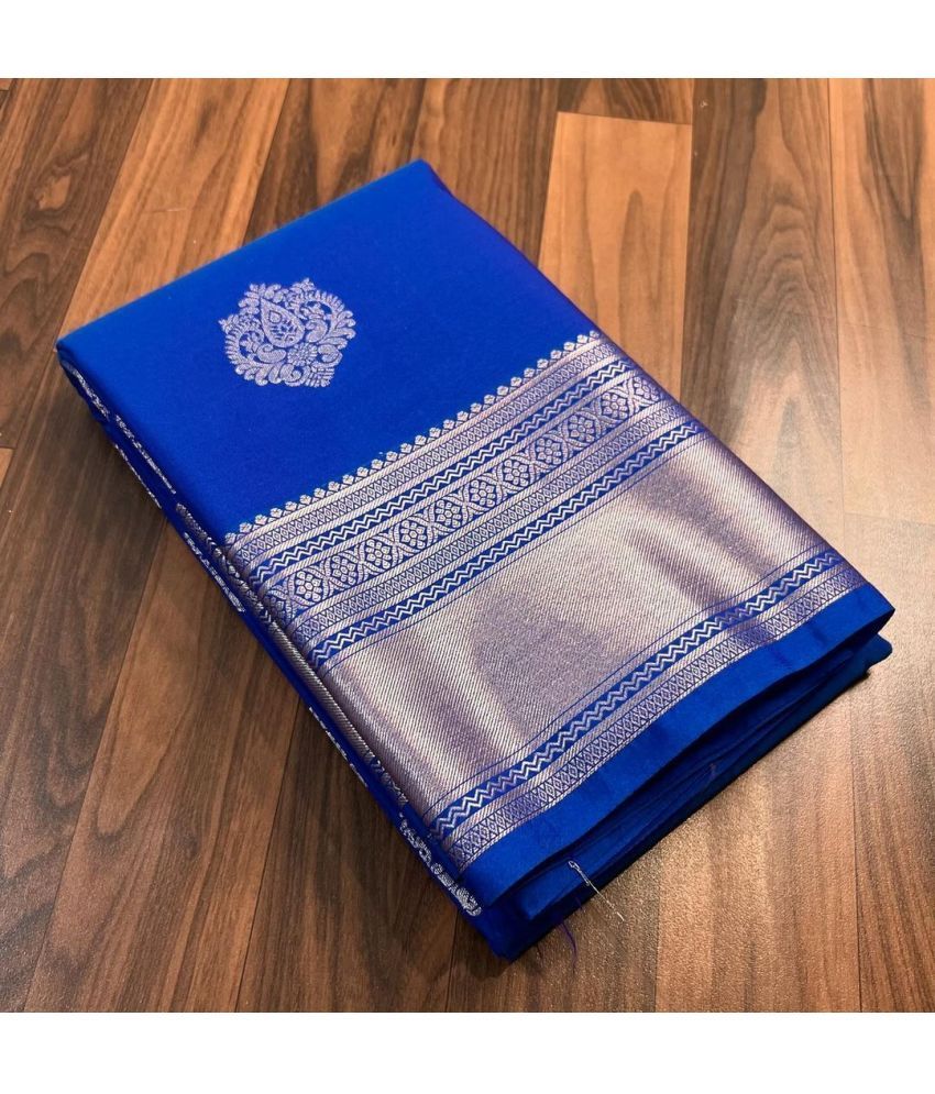     			Vastukala Silk Solid Saree With Blouse Piece ( Blue , Pack of 1 )