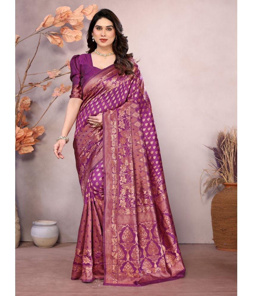     			Vastukala Silk Woven Saree With Blouse Piece ( Purple , Pack of 1 )