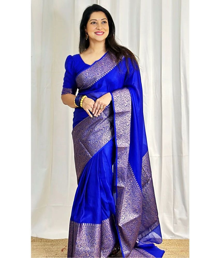     			Vastukala Silk Solid Saree With Blouse Piece ( Light Blue , Pack of 1 )